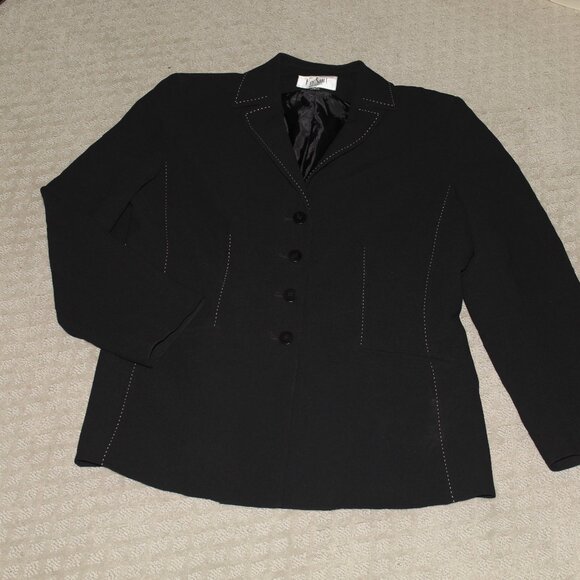 Le Suit Sz 10P Black Crepe Fabric Blazer with White Accent Stitching - Picture 1 of 6